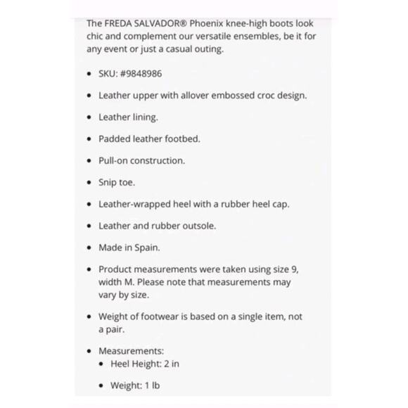 Freda Salvador PHOENIX CROC COMBO TALL BOOT Size 10 Pull On Low Heeled Black - Picture 6 of 6